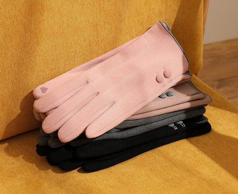 Buttons Contrast Colors Ladies Fleece Touch Screen Warm Winter Thermal Faux Fur Lined Button Gloves UK