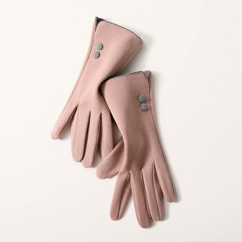 Buttons Contrast Colors Ladies Fleece Touch Screen Warm Winter Thermal Faux Fur Lined Button Gloves UK
