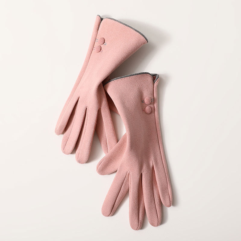 Buttons Contrast Colors Ladies Fleece Touch Screen Warm Winter Thermal Faux Fur Lined Button Gloves UK