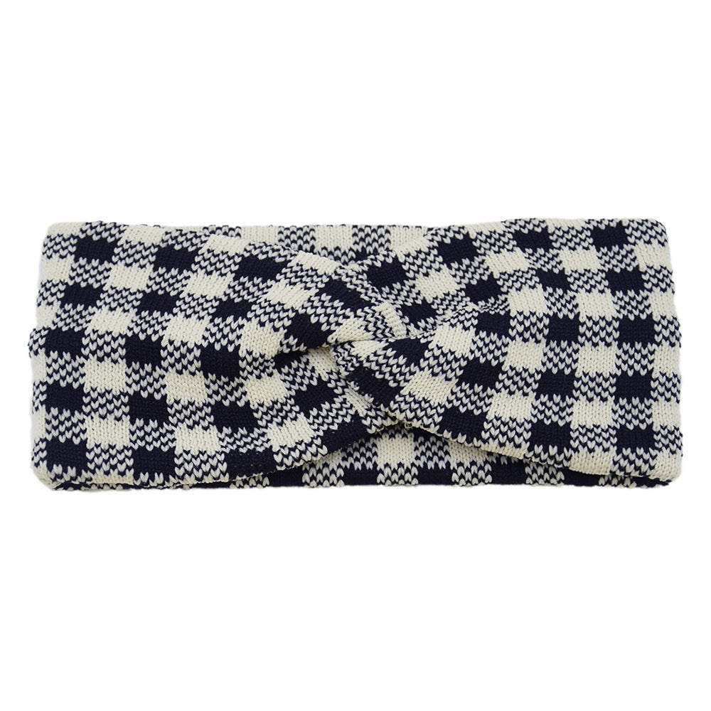 Thick Check Twisted Knitted Braids Wide Headband Head Wrap Elastic Wool Ear Hairband Turban