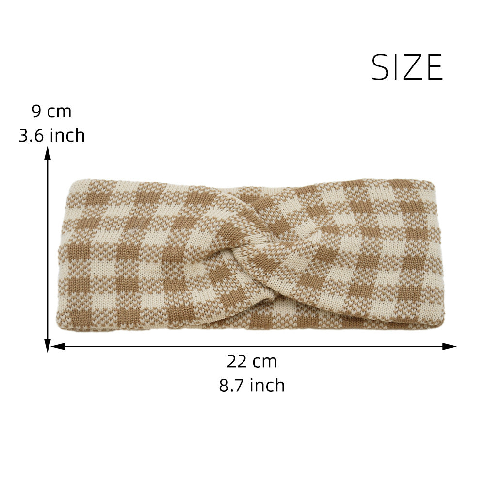 Thick Check Twisted Knitted Braids Wide Headband Head Wrap Elastic Wool Ear Hairband Turban