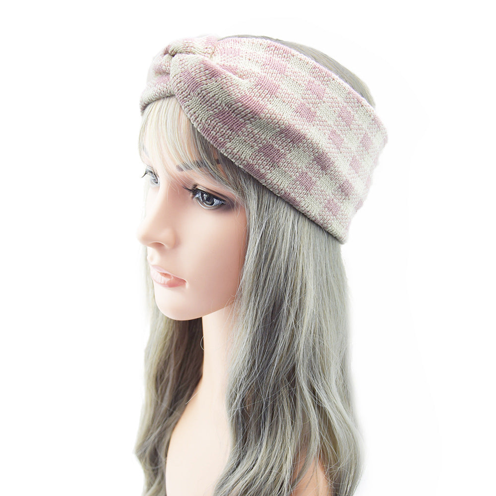 Thick Check Twisted Knitted Braids Wide Headband Head Wrap Elastic Wool Ear Hairband Turban