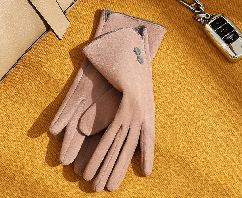 Buttons Contrast Colors Ladies Fleece Touch Screen Warm Winter Thermal Faux Fur Lined Button Gloves UK