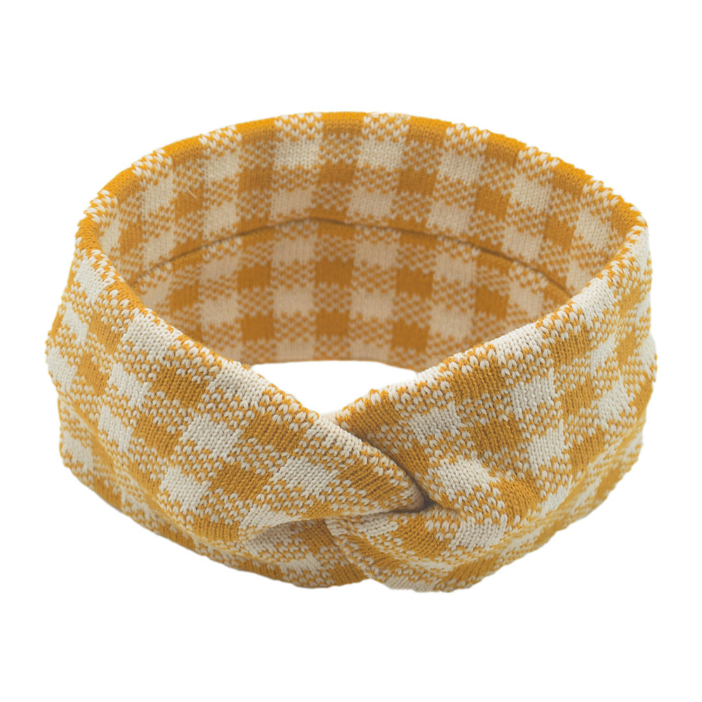 Thick Check Twisted Knitted Braids Wide Headband Head Wrap Elastic Wool Ear Hairband Turban