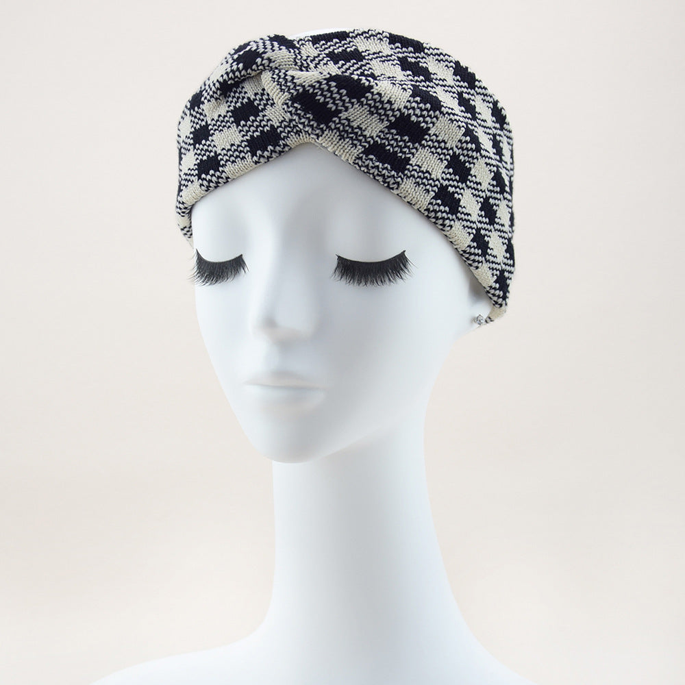 Thick Check Twisted Knitted Braids Wide Headband Head Wrap Elastic Wool Ear Hairband Turban