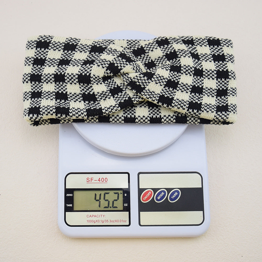 Thick Check Twisted Knitted Braids Wide Headband Head Wrap Elastic Wool Ear Hairband Turban
