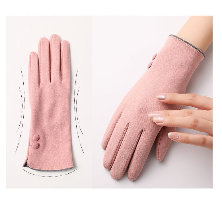 Buttons Contrast Colors Ladies Fleece Touch Screen Warm Winter Thermal Faux Fur Lined Button Gloves UK