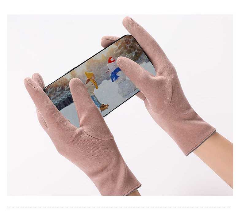 Buttons Contrast Colors Ladies Fleece Touch Screen Warm Winter Thermal Faux Fur Lined Button Gloves UK