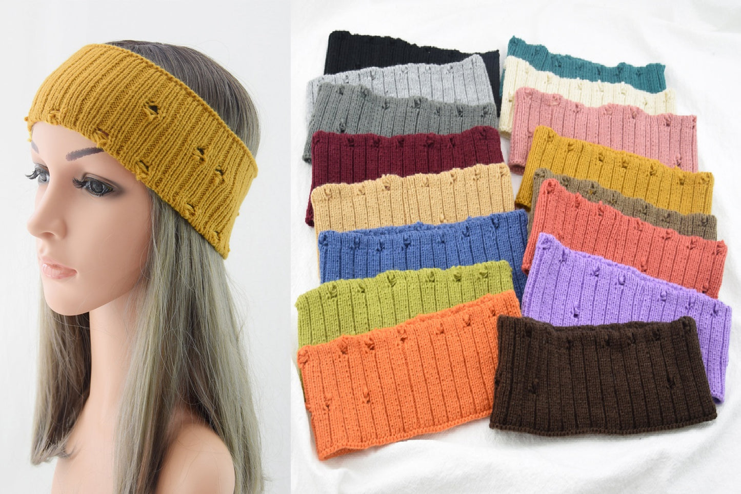 Holes Knitted Braids Wide Headband Head Wrap Elastic Wool Ear Hairband Turban 8