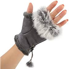 Women Winter Fingerless Suede Fur Gloves Mittens Soft Warm Fleece Lined UK