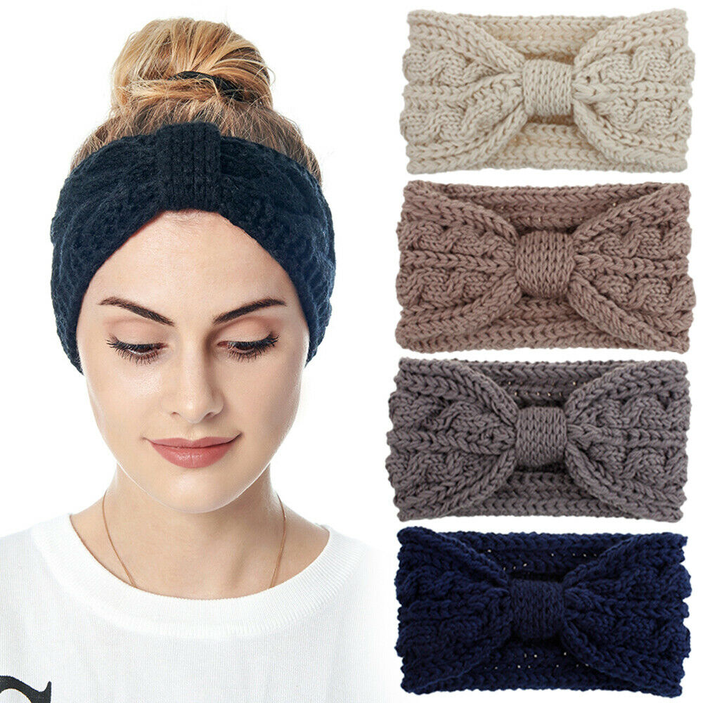 Knitted Braids Wide Headband Head Wrap Elastic Wool Ear Hairband Turban Knotted 1