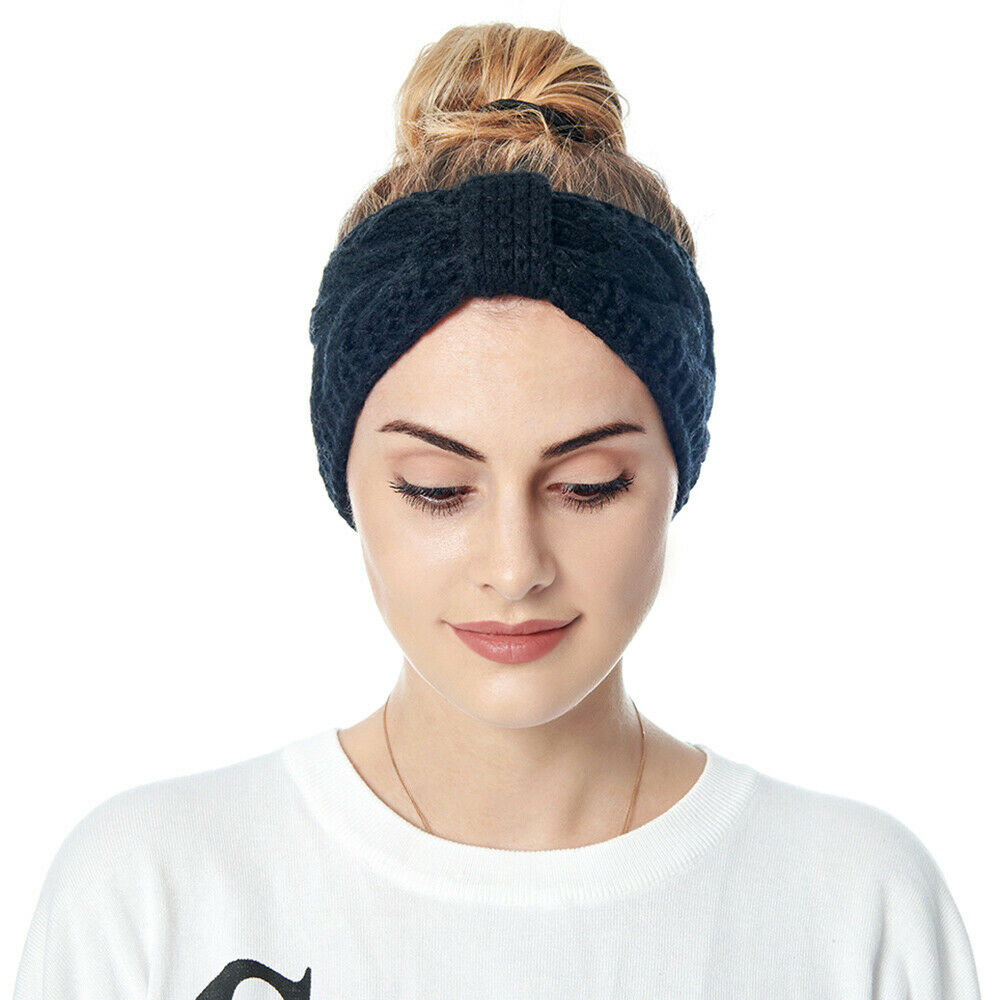Knitted Braids Wide Headband Head Wrap Elastic Wool Ear Hairband Turban Knotted 2
