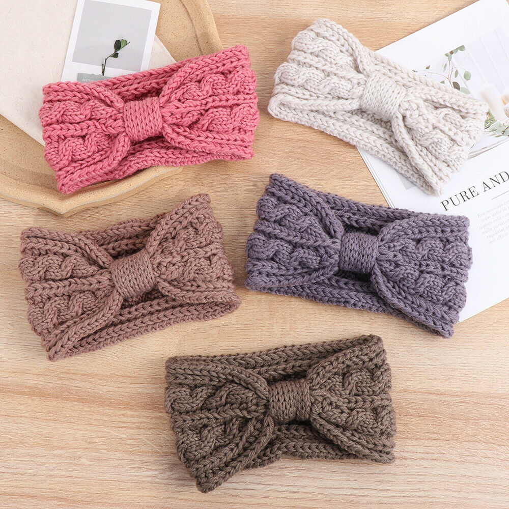 Knitted Braids Wide Headband Head Wrap Elastic Wool Ear Hairband Turban Knotted 2