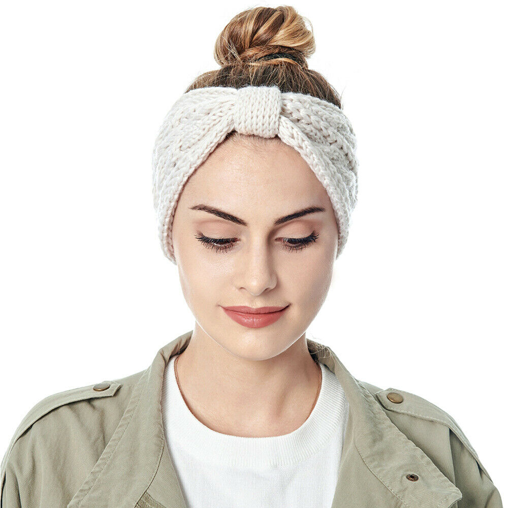 Knitted Braids Wide Headband Head Wrap Elastic Wool Ear Hairband Turban Knotted 2