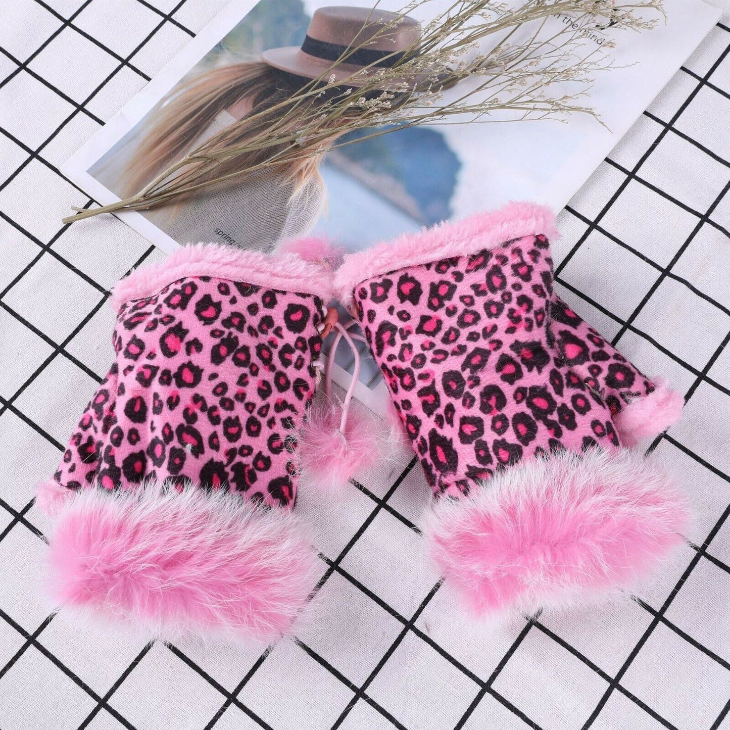 Women Winter Fingerless Suede Fur Gloves Mittens Soft Warm Fleece Lined UK