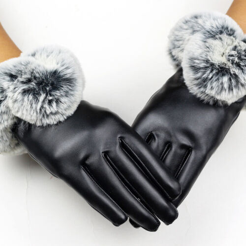 Ladies Faux leather/fur Winter Premium Gloves Touchscreen fleece Lined UK