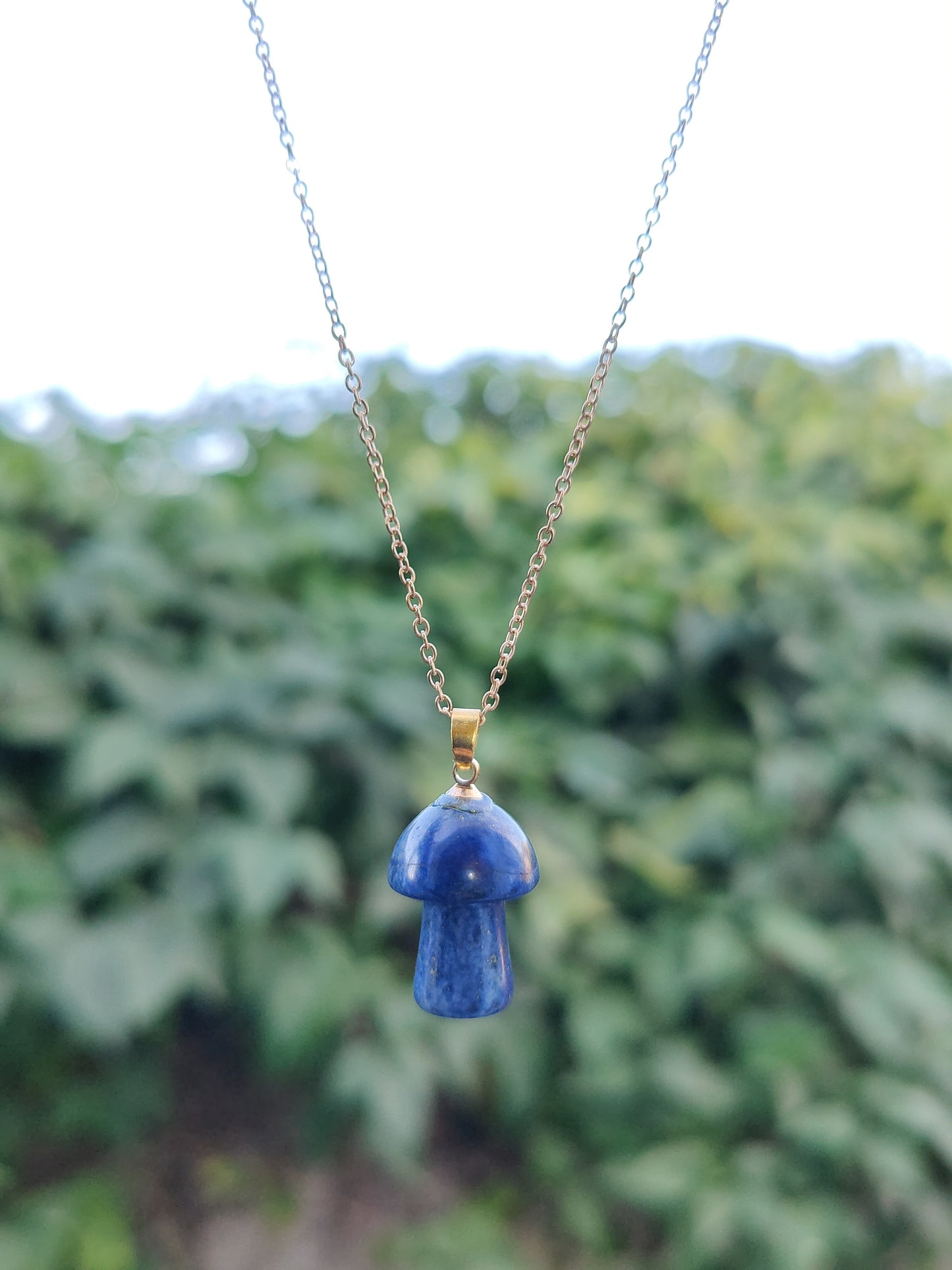 Gold Chain Amethyst Mushroom Natural Crystal Stone Necklace Pendant Funky Cute Polished Chakra Stone
