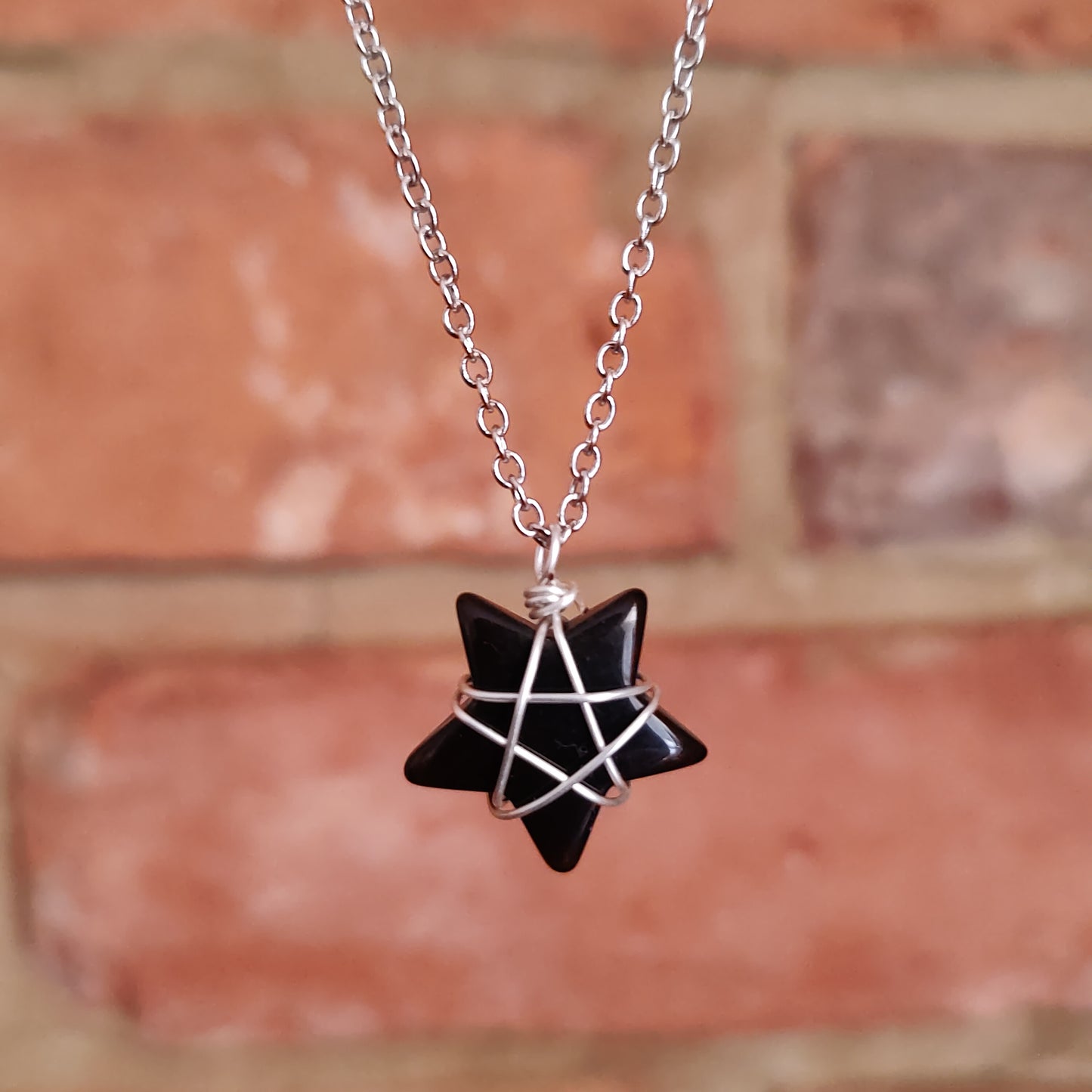 Silver Stars Wire Wrapped Natural Crystal Stone Necklace