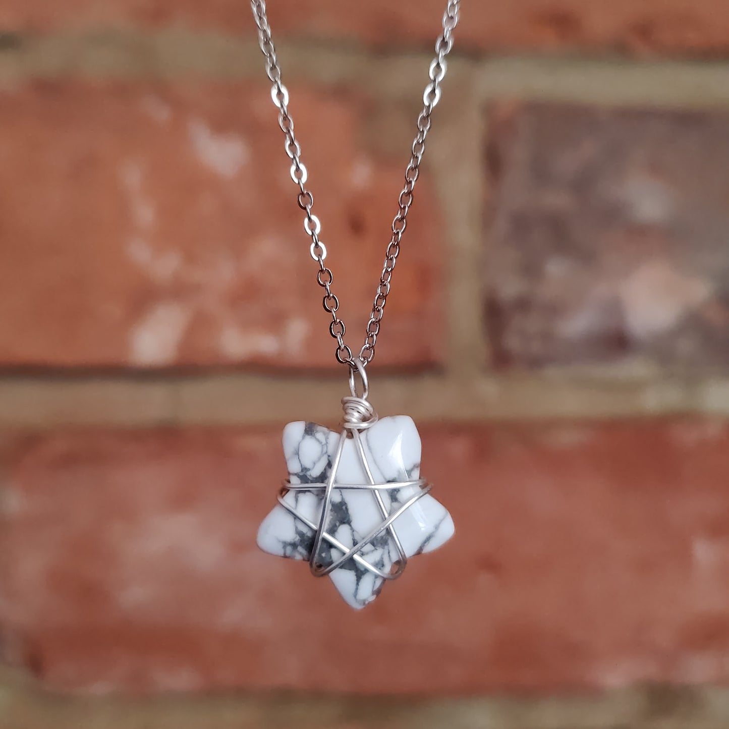 Silver Stars Wire Wrapped Natural Crystal Stone Necklace