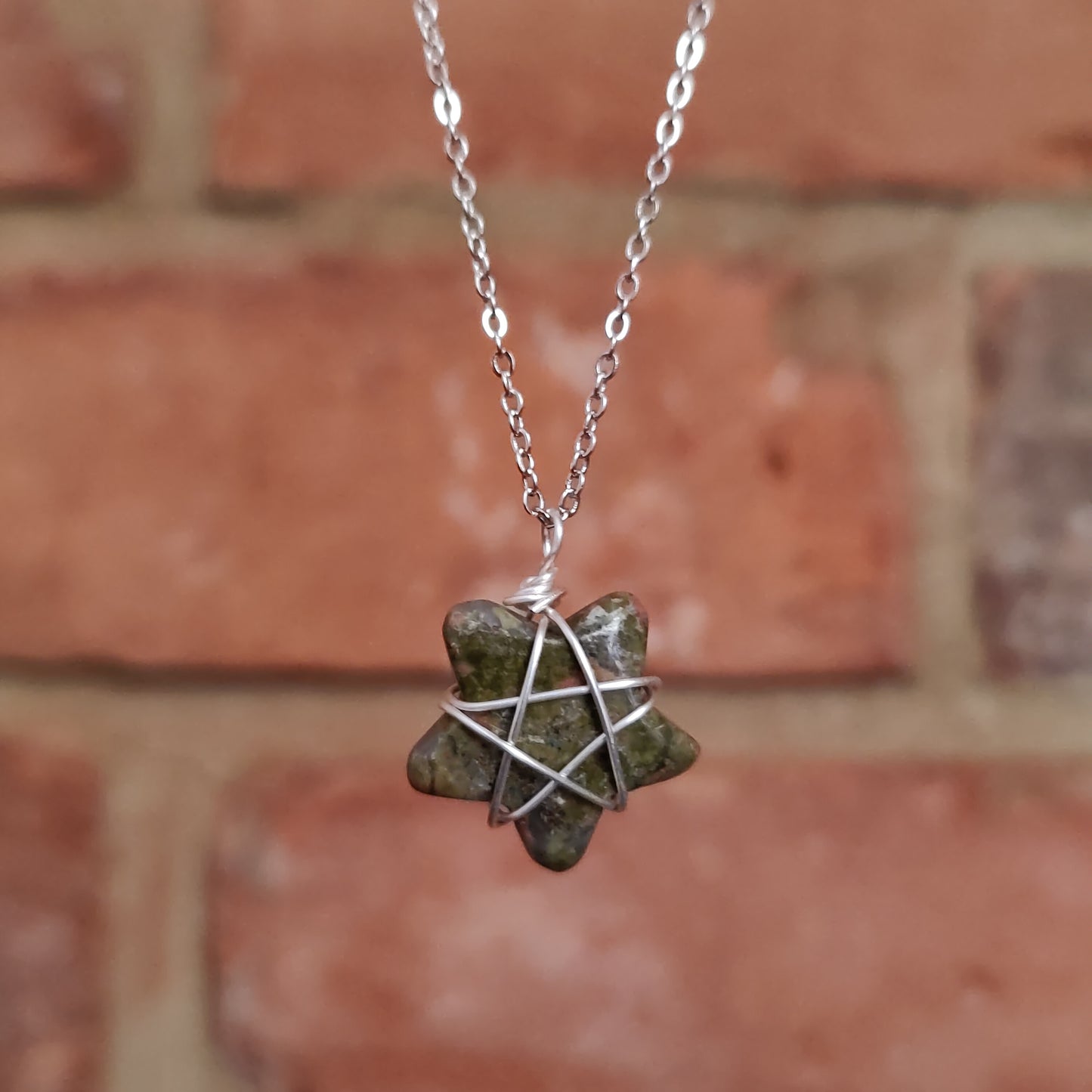 Silver Stars Wire Wrapped Natural Crystal Stone Necklace