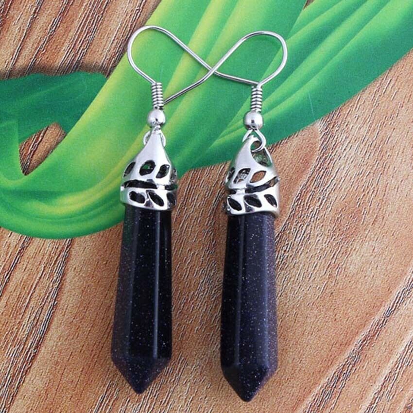 Hexagon Earring Natural Crystal Stone Tiger's Eye Hooks Dangling Earrings Handmade in UK