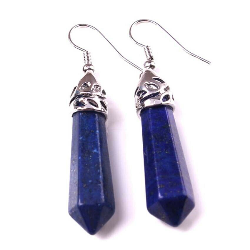 Hexagon Earring Natural Crystal Stone Tiger's Eye Hooks Dangling Earrings Handmade in UK