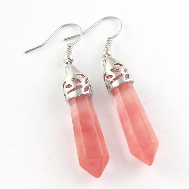 Hexagon Earring Natural Crystal Stone Tiger's Eye Hooks Dangling Earrings Handmade in UK