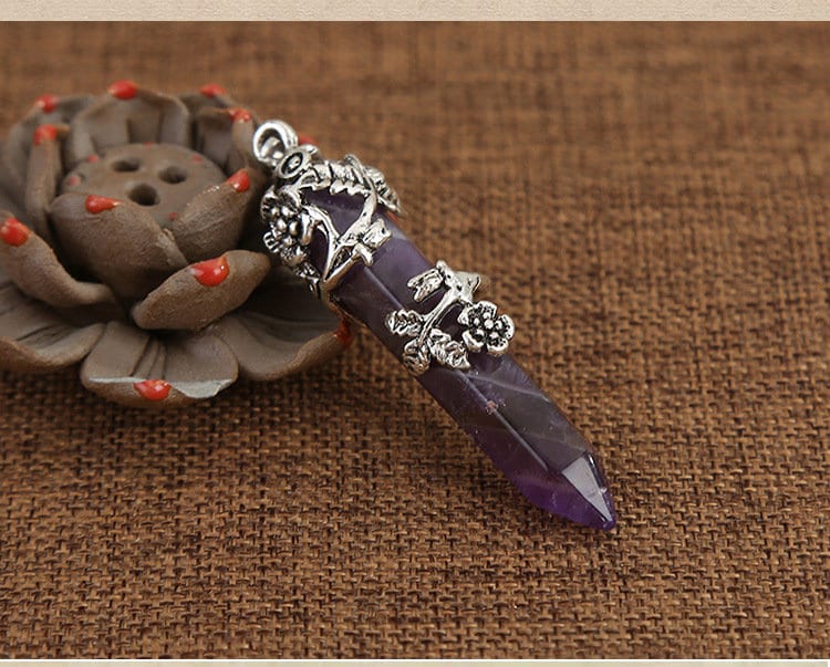Amethyst Necklace Natural Amethyst Pendant Genuine Crystal Necklace for Mens for Womens Gift Purple Crystal Hexagon Necklace