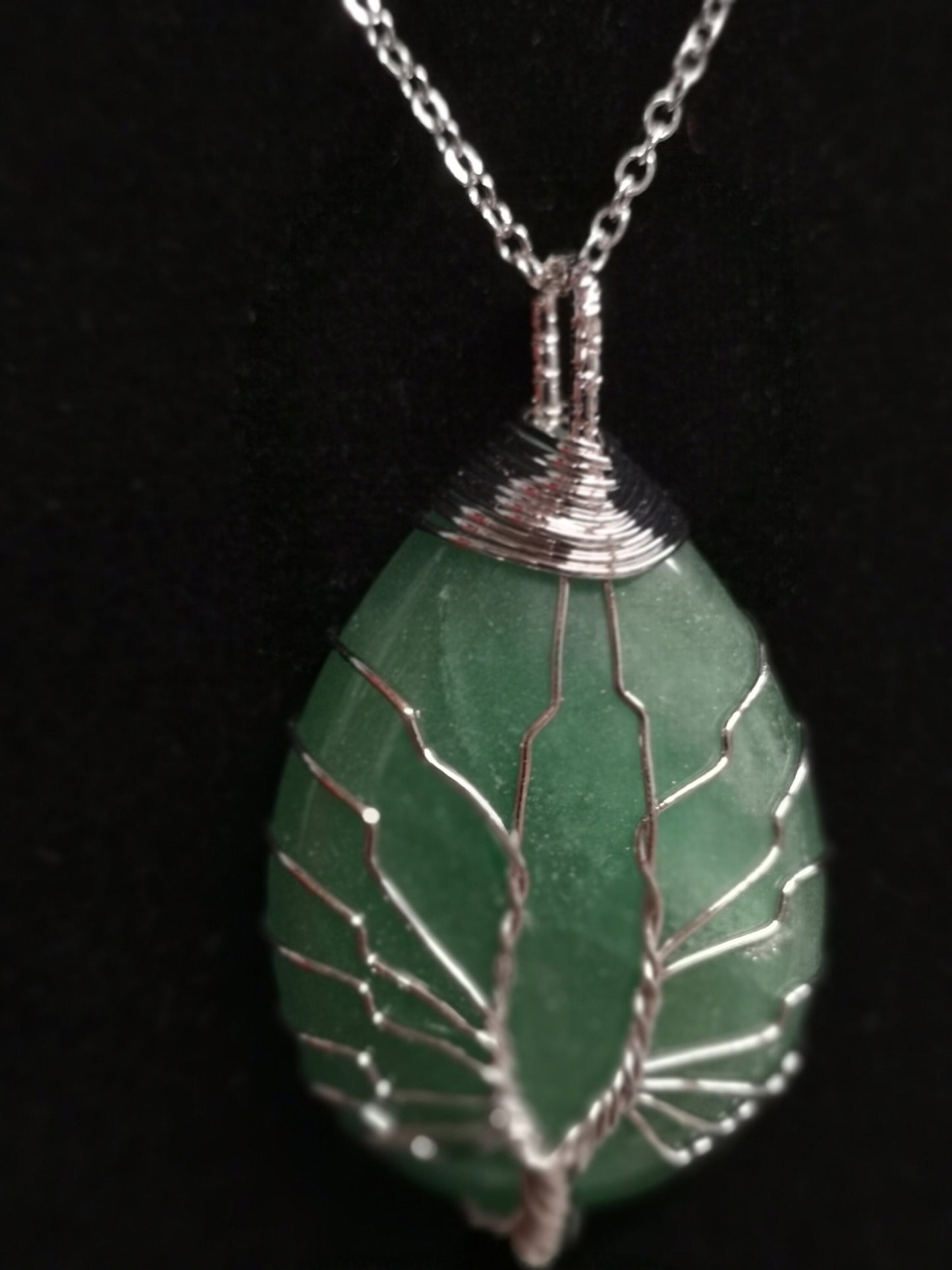 Green Aventurine Hand Wired Rain Drop Tree of Life Crystal Necklace Healing Gemstone Jewellery Natural Stone Boho Gift Crystal point