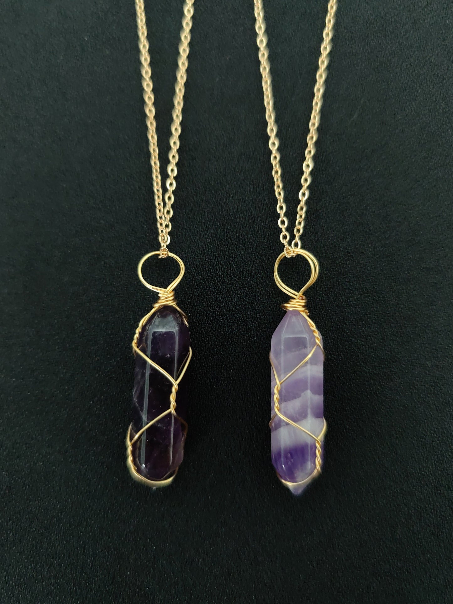 Gold Wire wrapped Amethyst Crystal Necklace Cable Chain Crystal necklace Wire Wrapped Crystal Necklace Amethyst Necklace