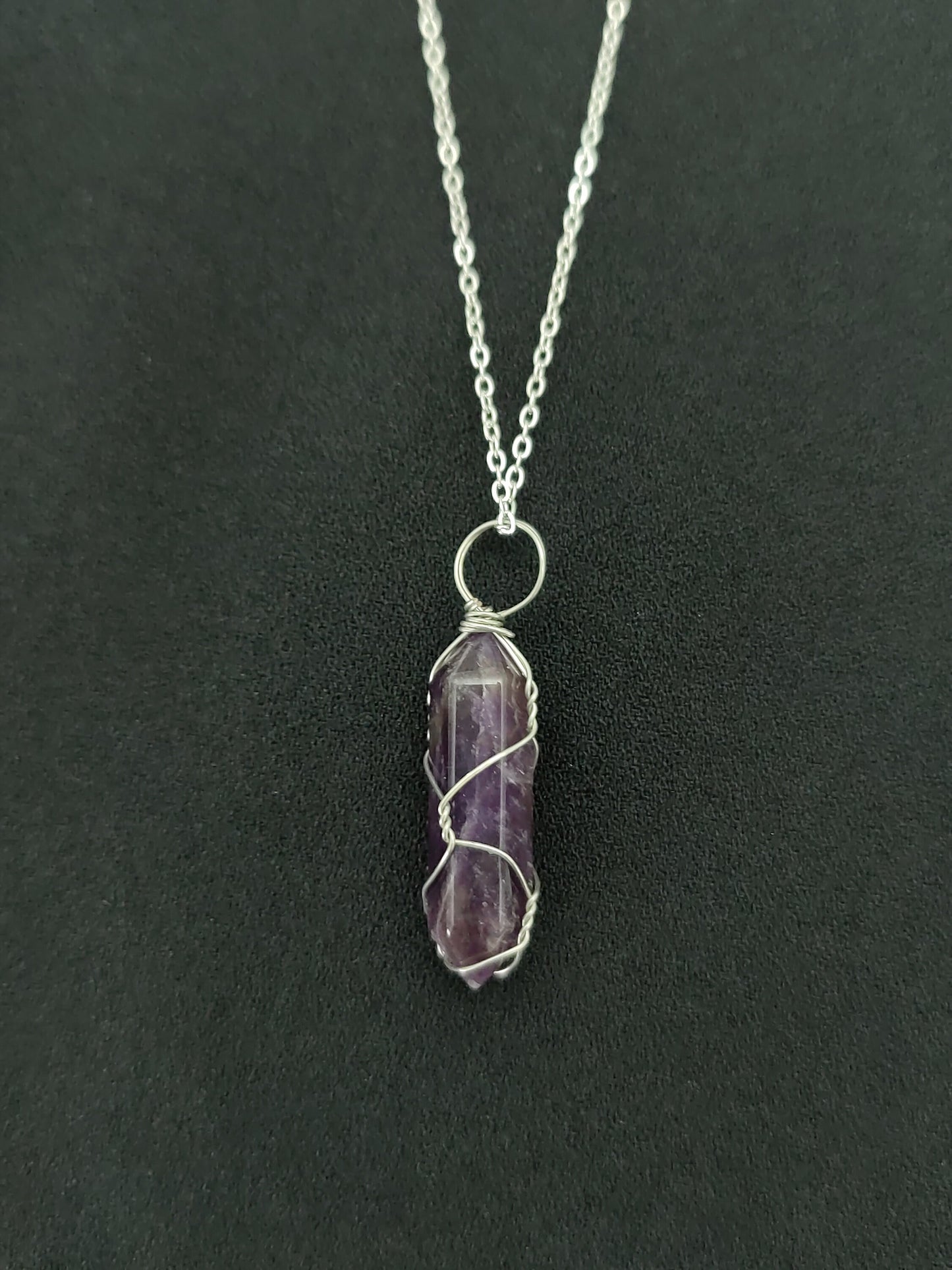 Silver Wire wrapped Hexagon Amethyst Crystal Necklace Cable Chain Crystal necklace Wire Wrapped Crystal Necklace Amethyst Necklace