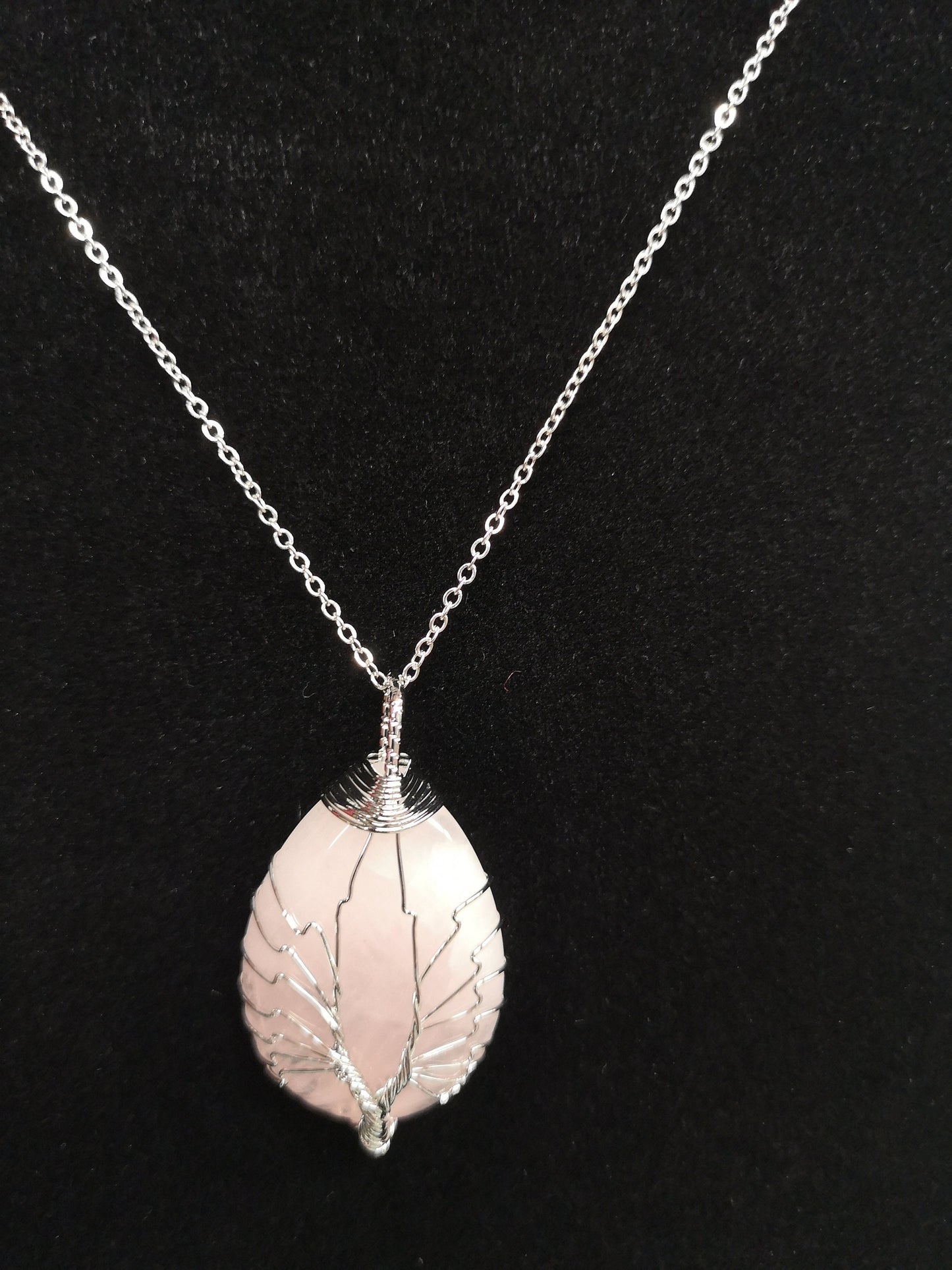 Rose Quartz Hand Wired Rain Drop Tree of Life Crystal Necklace Healing Gemstone Jewellery Natural Stone Boho Gift Crystal point