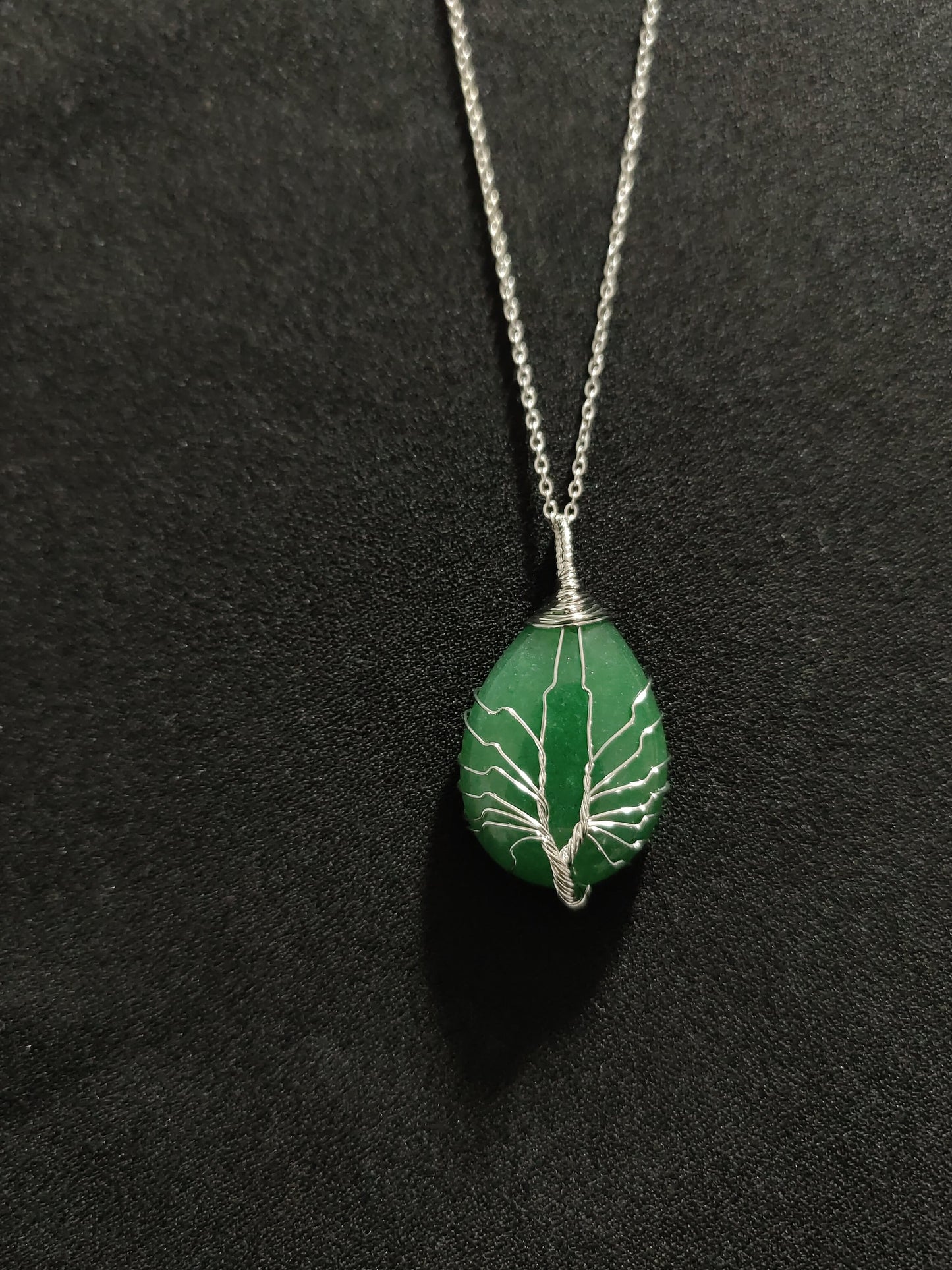 Green Aventurine Hand Wired Rain Drop Tree of Life Crystal Necklace Healing Gemstone Jewellery Natural Stone Boho Gift Crystal point