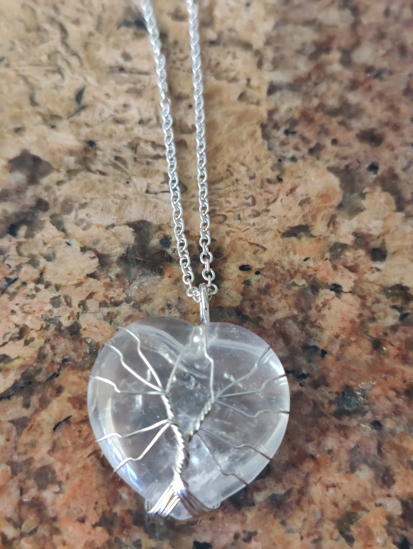 Silver Heart Hand Wired Crystal Chakra Natural Stone Crystal Necklace Pendants Amethyst Rose Quartz Aventurine Clear Crystal Quartz Opal