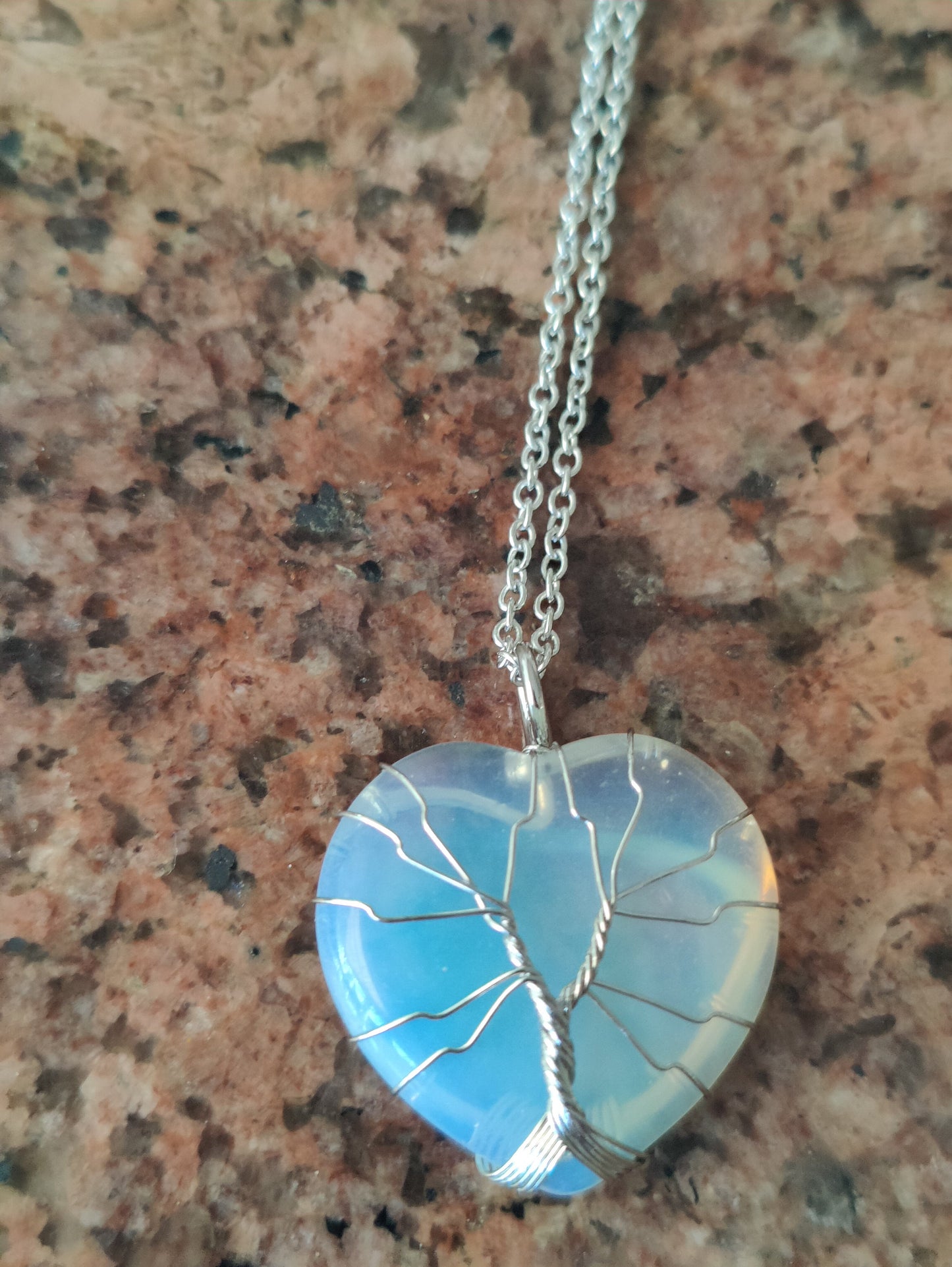 Silver Heart Hand Wired Crystal Chakra Natural Stone Crystal Necklace Pendants Amethyst Rose Quartz Aventurine Clear Crystal Quartz Opal