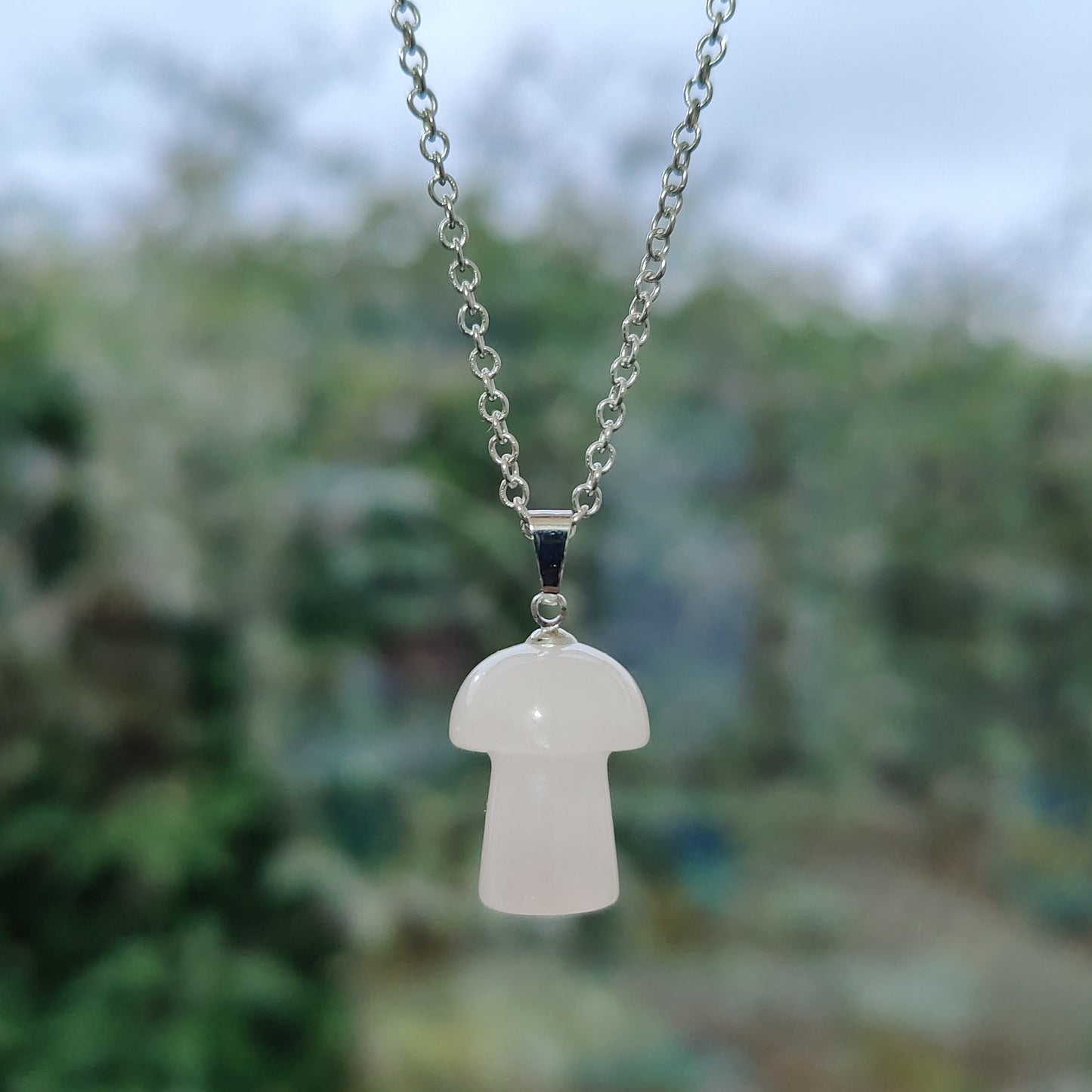 Mushroom Natural Crystal Stone Necklace Pendant Funky Cute Polished Chakra Stone Tiger's Eye Dalmationite