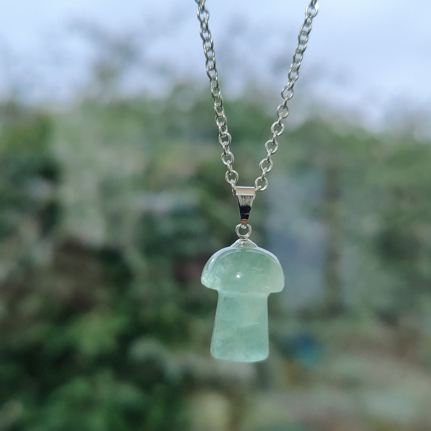 Mushroom Natural Crystal Stone Necklace Pendant Funky Cute Polished Chakra Stone Tiger's Eye Dalmationite
