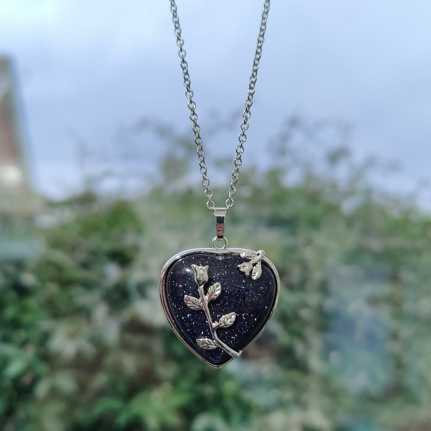 Heart Shape Natural Crystal Mounted on a rose decorative base, Sand Stone, Rose Quartz, Howlite, Amethyst, Obsidian