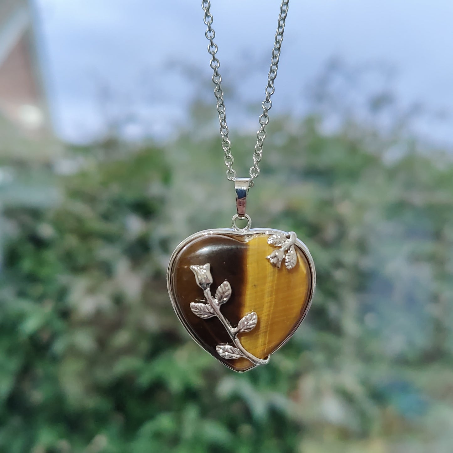 Heart Shape Natural Crystal Mounted on a rose decorative base, Sand Stone, Rose Quartz, Howlite, Amethyst, Obsidian