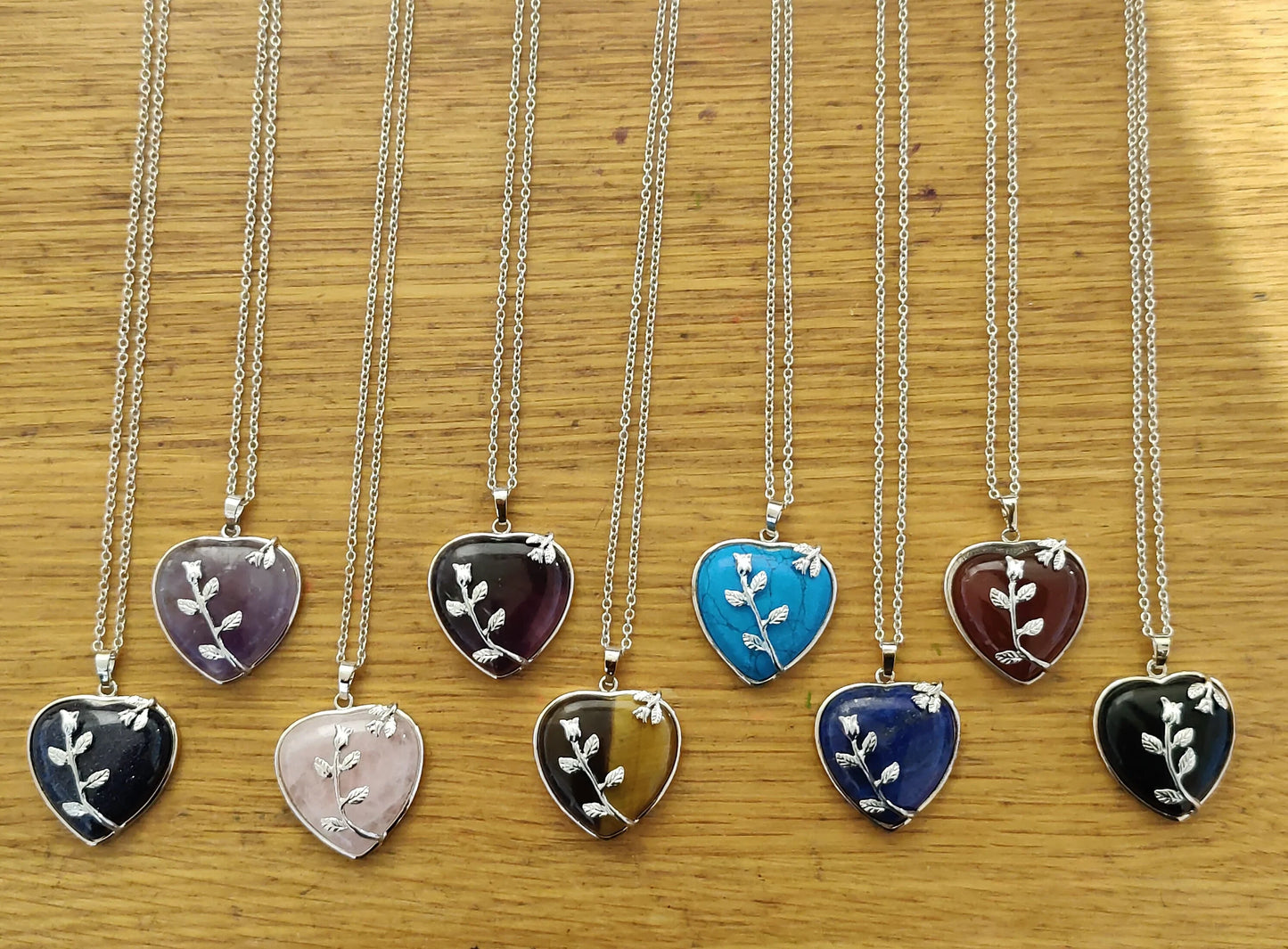 Heart Shape Natural Crystal Mounted on a rose decorative base, Sand Stone, Rose Quartz, Howlite, Amethyst, Obsidian