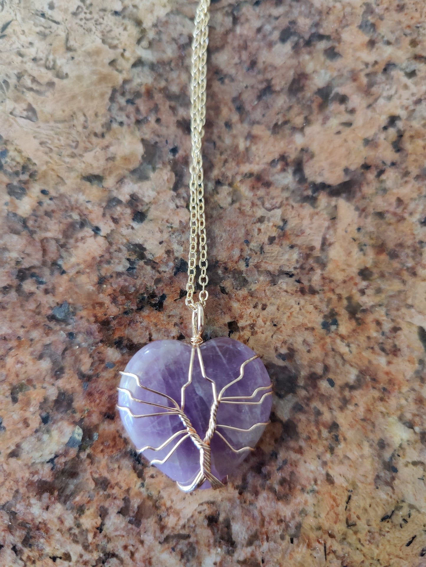 Gold Heart Hand Wired Crystal Chakra Natural Stone Crystal Necklace Pendants Amethyst Rose Quartz Aventurine Clear Crystal Quartz Opal