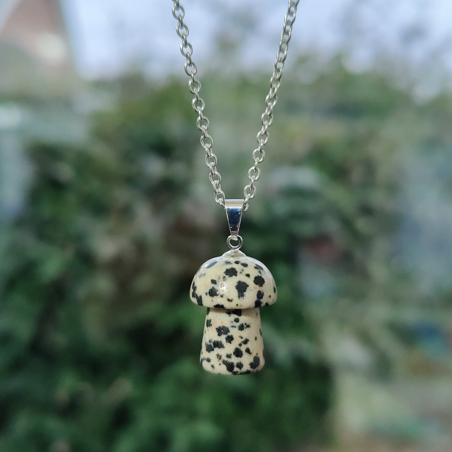 Mushroom Natural Crystal Stone Necklace Pendant Funky Cute Polished Chakra Stone Tiger's Eye Dalmationite