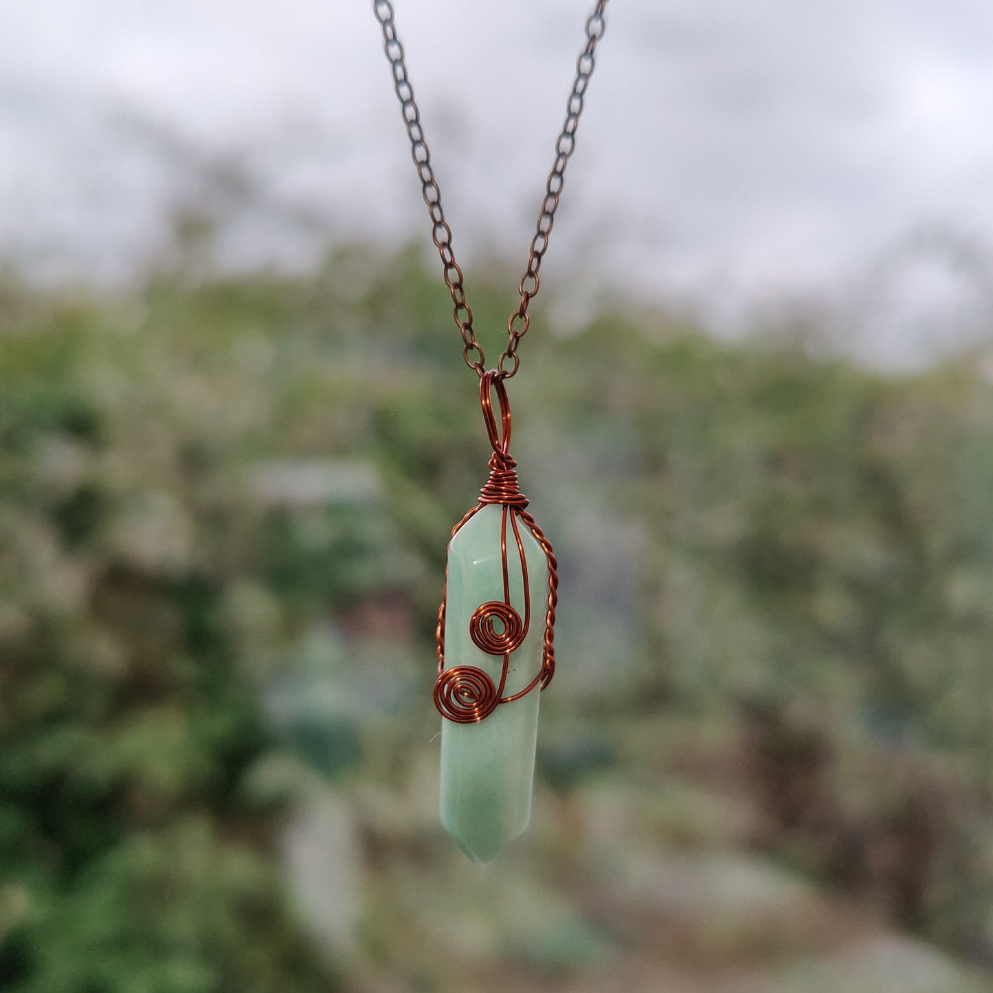 Copper Wired Wrapped Hexagonal Crystal Necklace Pendant Natural Stone Fluorite