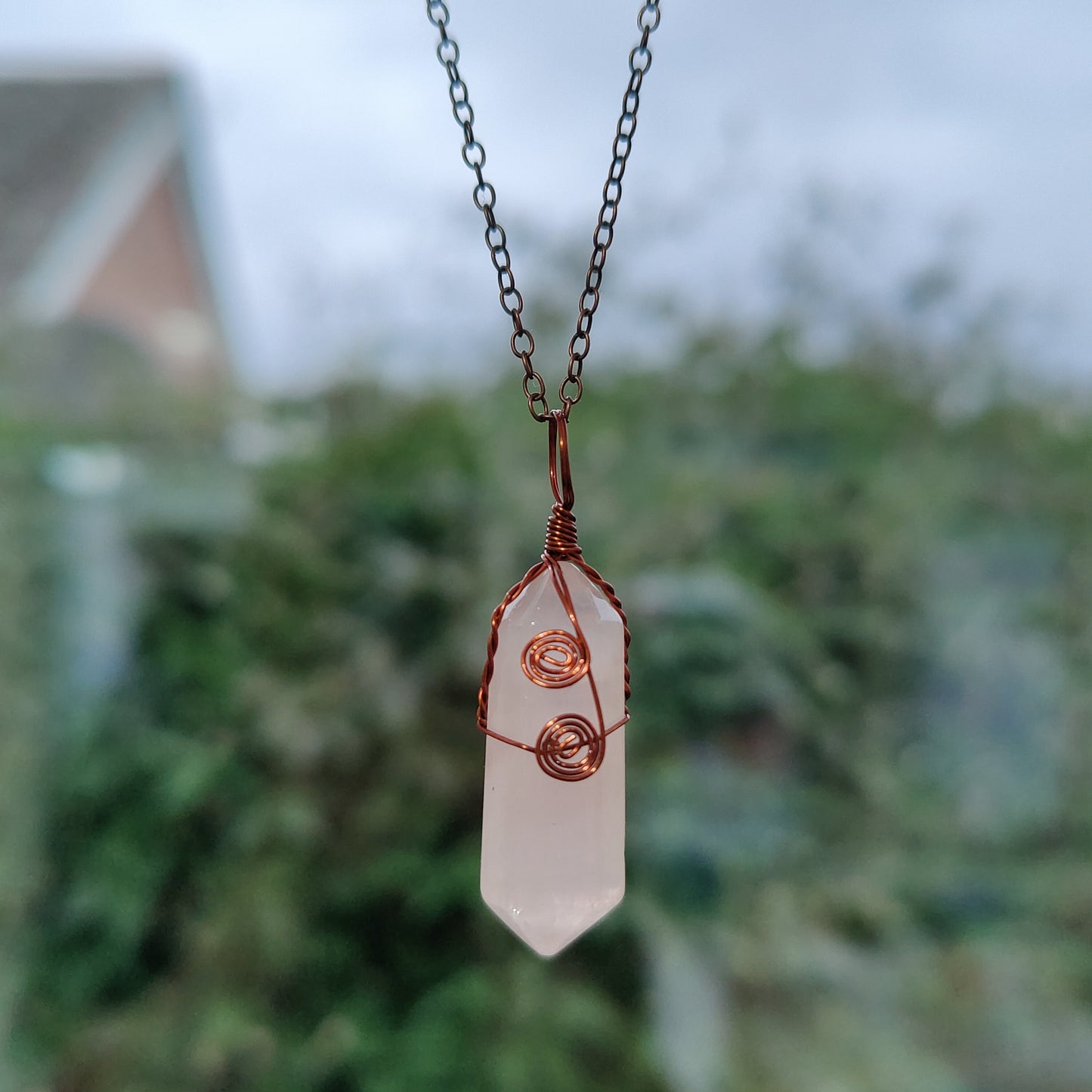 Copper Wired Wrapped Hexagonal Crystal Necklace Pendant Natural Stone Fluorite