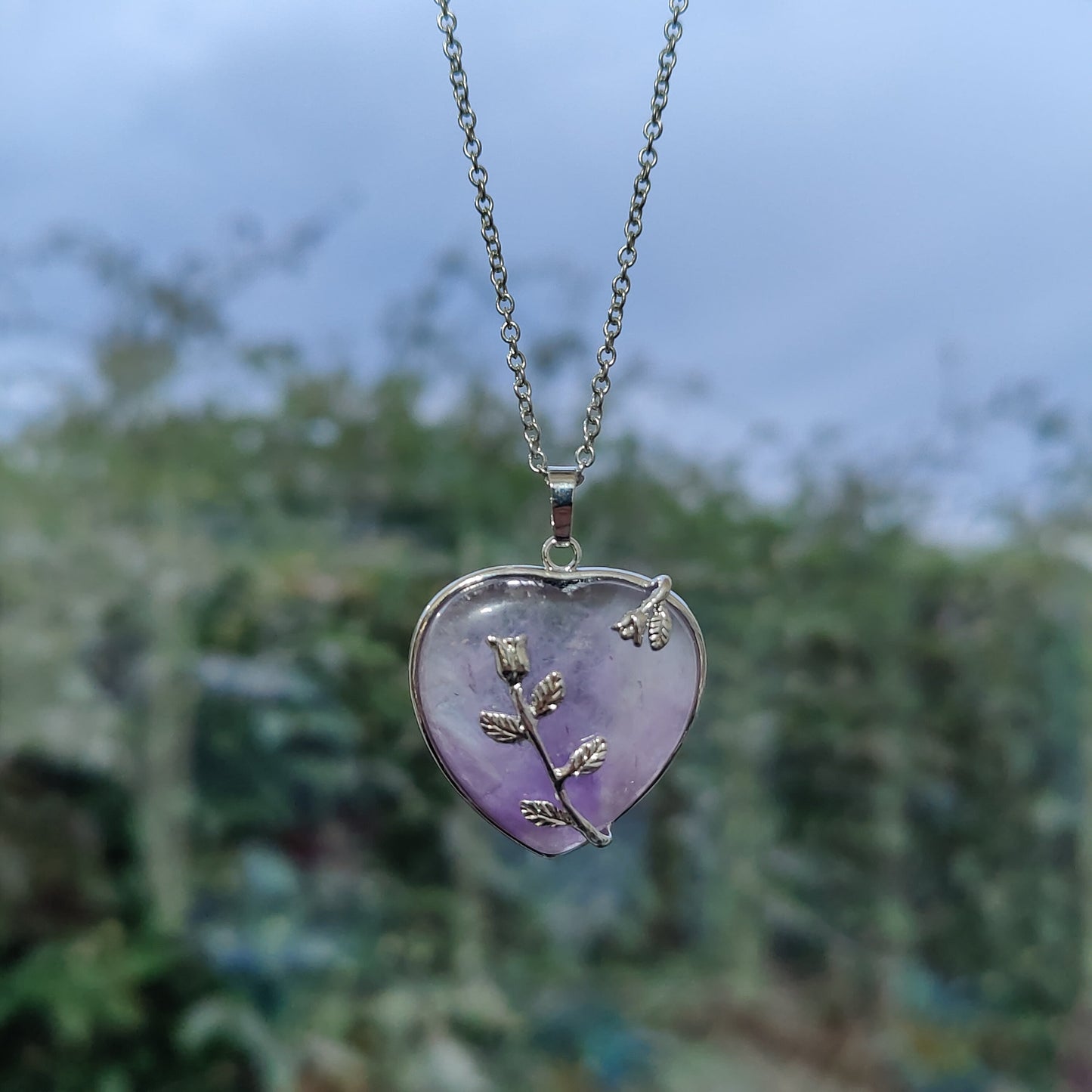 Heart Shape Natural Crystal Mounted on a rose decorative base, Sand Stone, Rose Quartz, Howlite, Amethyst, Obsidian