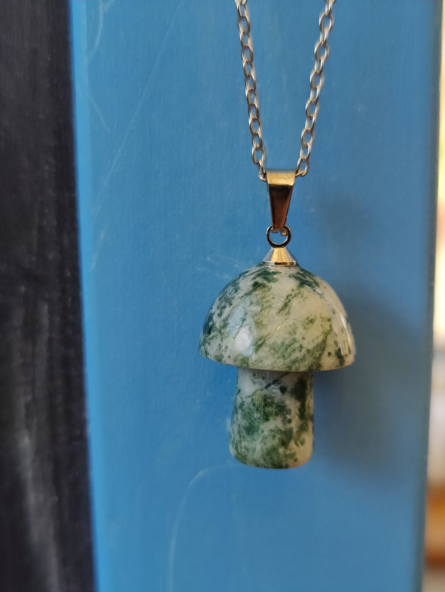 Mushroom Natural Crystal Stone Necklace Pendant Funky Cute Polished Chakra Stone blue Aventurine