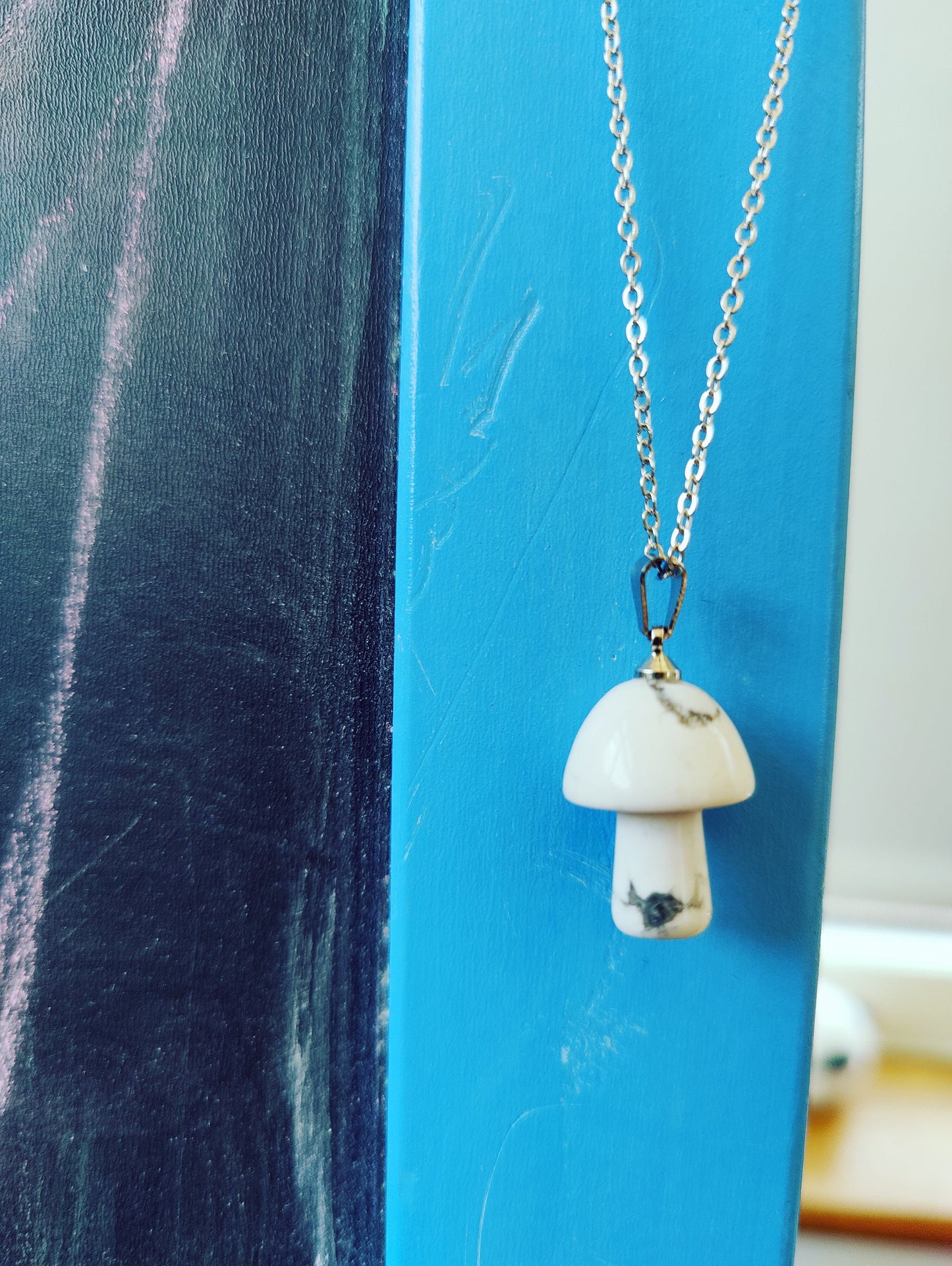 Mushroom Natural Crystal Stone Necklace Pendant Funky Cute Polished Chakra Stone blue Aventurine