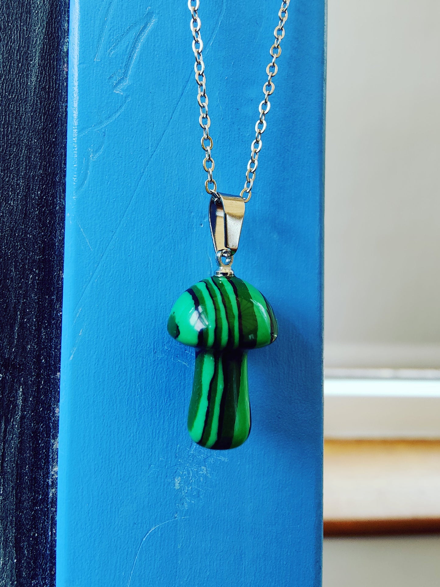 Mushroom Natural Crystal Stone Necklace Pendant Funky Cute Polished Chakra Stone blue Aventurine