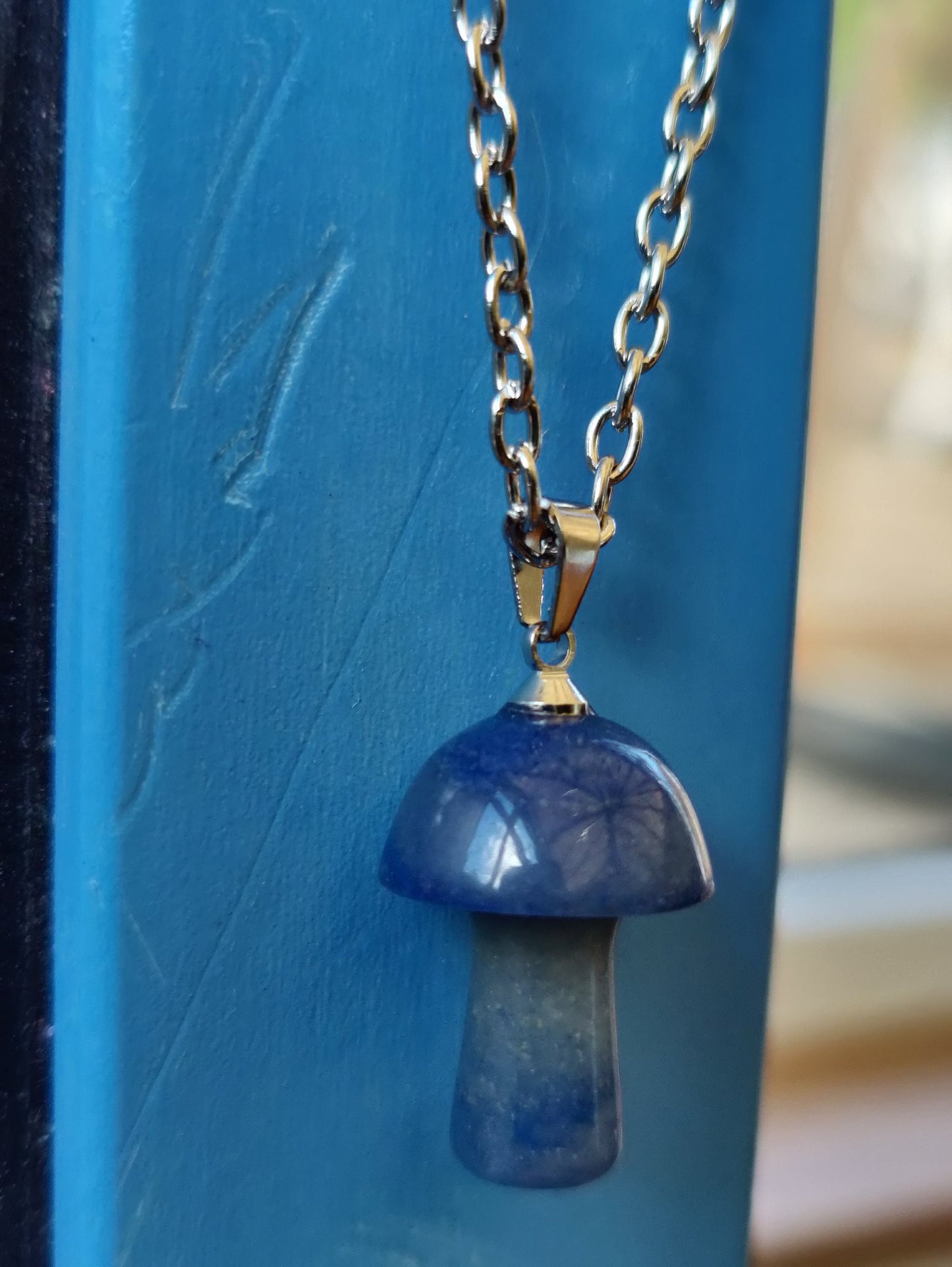 Mushroom Natural Crystal Stone Necklace Pendant Funky Cute Polished Chakra Stone blue Aventurine