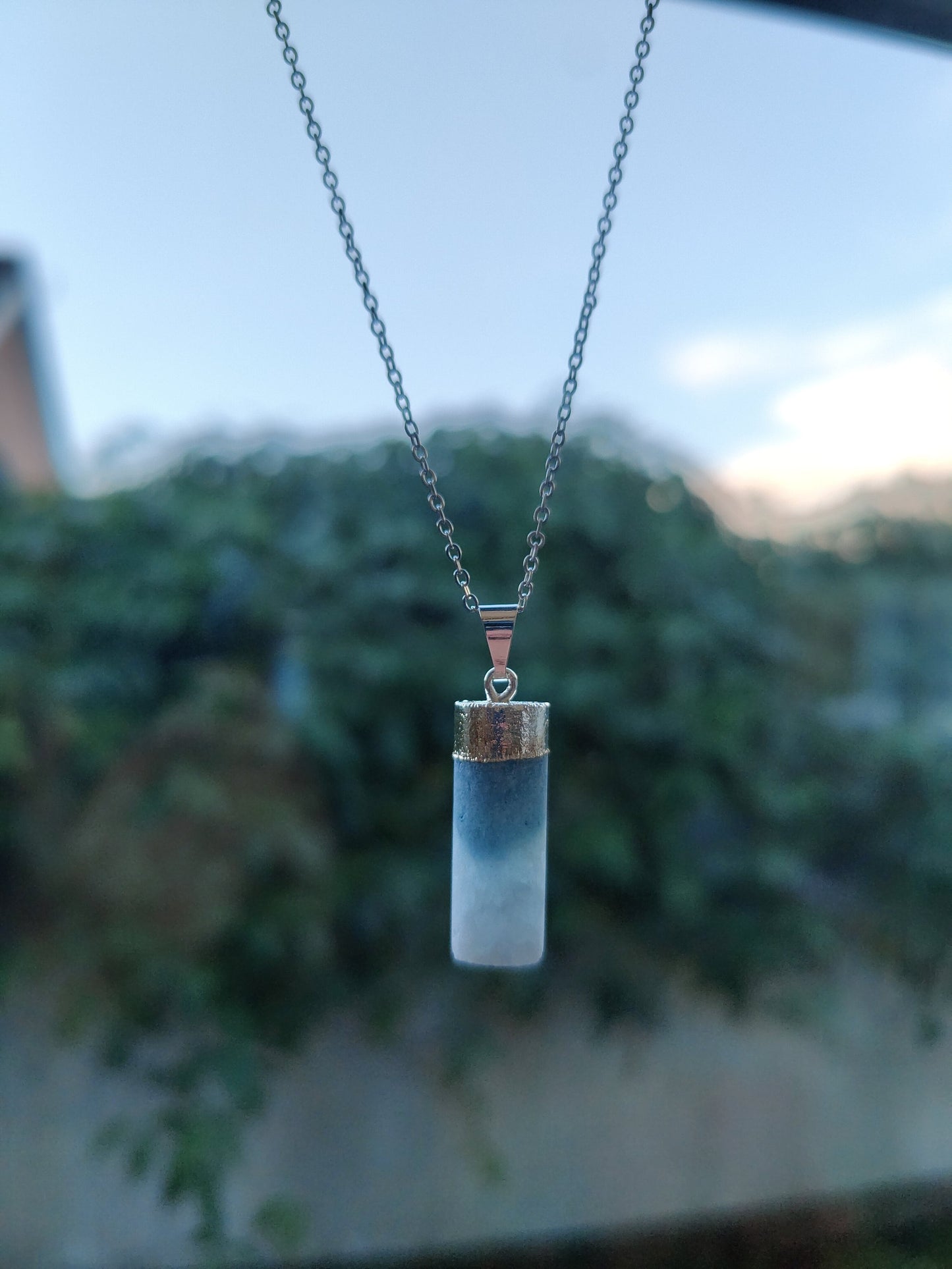 Cylinder Silver Amazonite Pendant Necklace